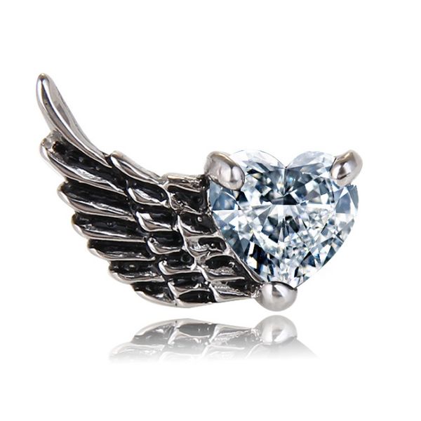 Pendiente de tuerca de alas de Ángel de acero inoxidable antiguo, anillos de oreja de diamante de circón de corazón para hombres y mujeres, joyería de moda fina Punk de Hip Hop