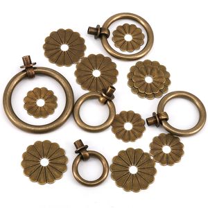 Antieke stijl Pure Brass Ring Pull voor kastkastlade ringen trekt knop met schroeven vintage meubels hardware