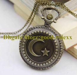 Antieke stijl Vintage Star Moon Dames Pocket Horloge Ketting Accessoires Trui Ketting Dames Opknoping Heren Spiegel Ladys Horloges AA00206