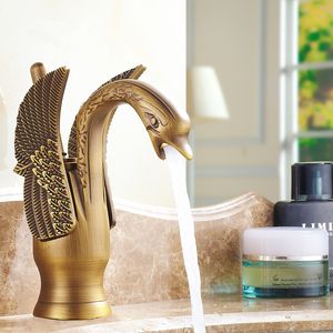 Antieke Swan kraan Volledige koper Vintage Basin Kraan Europese Stijl Swan Water Tap Badkamer Wastafel Kranen Messing Afwerking Deck Mounted