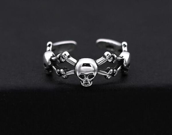 Anillo abierto de esqueleto de plata tailandesa antigua para mujeres y niñas, joyería de calavera a la moda, anillos de dedo de Hip Hop, tamaño ajustable, bonitos regalos