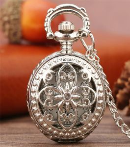 Antique Vintage Silver Hollow Out Butterfly Pocket Watches Quartz Affichage Analog Horloge avec chaîne de collier Reloj de Bolsillo3277046