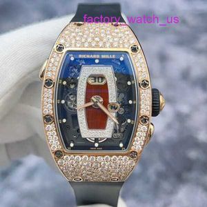 Montre antique RM Watch Athleisure Watch Rm037 Flocon de neige Diamant Lèvre rouge Or rose 18 carats Matériau Affichage de la date Femme