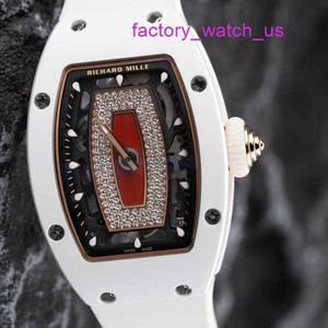 Montre Antique RM Watch Athleisure Watch Rm07-01 Lèvre Rouge Côté Céramique Blanche Plaque Or Rose Visage Plein Diamant