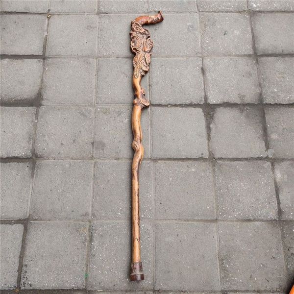 Bâton de marche Antique en bois, artisanat de sculpture sur bois Vintage, cadeau en bois, chayote de pêche, bâton de marche pour personnes âgées 194y