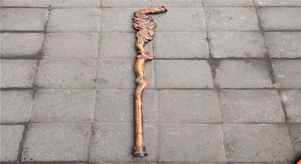 Antique entier antique vintage en bois sculpture artisanat en bois pêche chayote de marche bâton pour les personnes âgées9914894