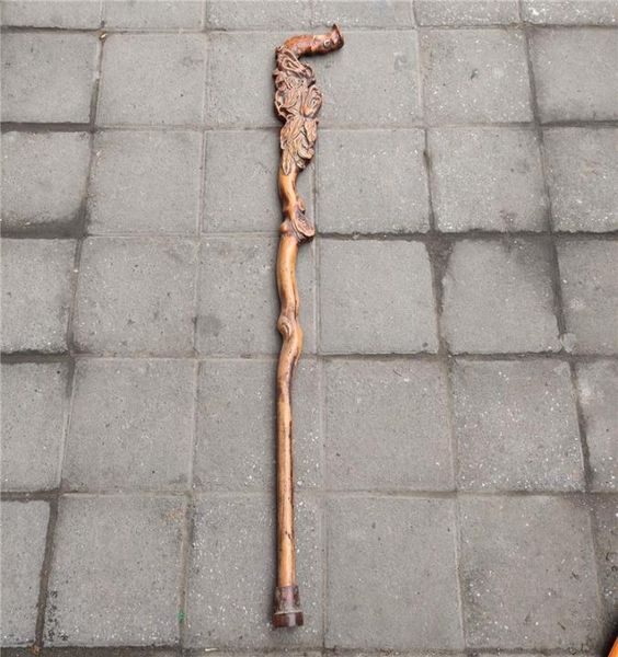 Antique entier antique vintage en bois sculpture artisanat en bois pêche chayote de marche bâton pour les personnes âgées4325947