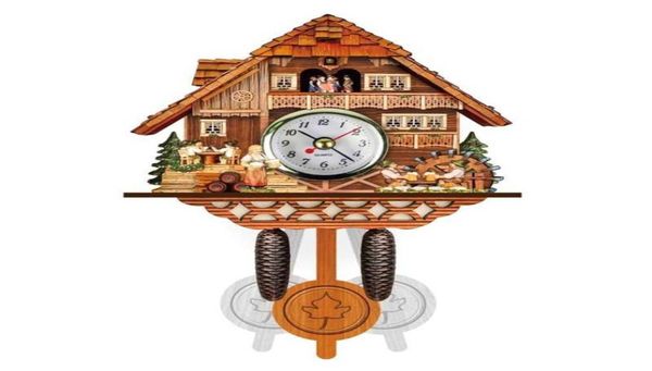 Horloge murale coucou en bois Antique, cloche de temps d'oiseau, montre d'alarme, décoration de la maison H09226836649