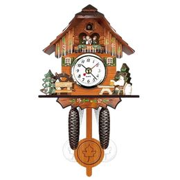 Reloj de pared de cuco de madera antiguo, reloj despertador con campana del tiempo de pájaro, decoración artística para el hogar, 006274f