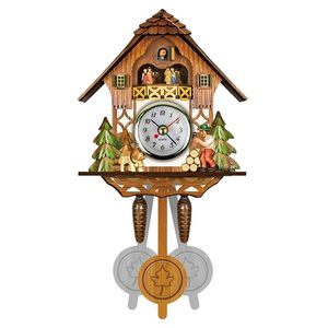 Antique en bois coucou horloge murale oiseau temps cloche swing alarme montre maison art décor maison jour alarme 129x231x55mm TB vente LJ201204
