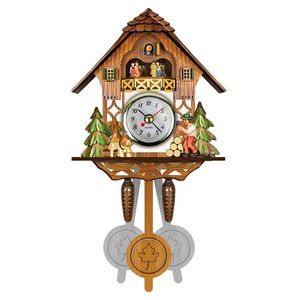 Antique en bois Cuckoo Horloge murale oiseau Temps d'oiseau Bell Swing Alarm Montre Accueil Art Decor Durée de la journée Alarme 129x231x55mm TB Sale 210325