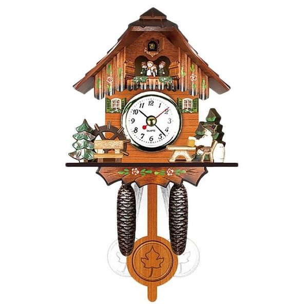 Reloj de pared de cuco de madera antiguo, reloj despertador con campana del tiempo de pájaro, decoración artística para el hogar, 006286M