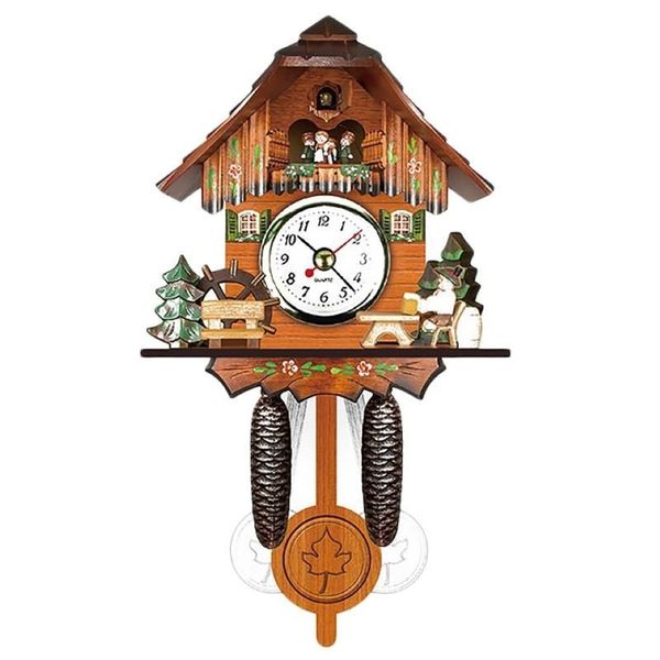 Horloge murale coucou en bois Antique, cloche de temps d'oiseau, montre d'alarme, décoration artistique pour la maison, 006298h