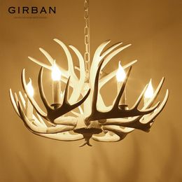 Antler Lustre Luminaire Nordique LED Lustre Rétro Résine Cerf Corne Lampes Maison Café Restaurant Décoration Pendentif Light192N