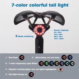 Antisi Bike Tail Light Saddle SETPOS BICYLY LETTE LETURE USB CHARGEMENT ACCESSIONNANTS ARRÉPROPRE ARRÉPROPRE 7 COULEUR ACCESSOIRES Q1