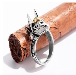 Anubis Wolf Handsome Ring for Men Punk Egypt Cross Cross de haute qualité en acier inoxydable Couleur en argent 6183601