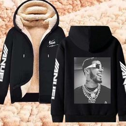 Anuel aa sweat à capuche imprimé réel hasta la muerte vestes de fermeture à glissière décontractée épaississez les hommes de lambe de lamb