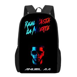 Anuel AA Rapper Hip Hop 3D Print School Tassen voor jongensmeisjes Studenten Backpacks Kids Book Bag Vrouwen mannen Casual Travel Backpack