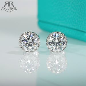 AnuJewel 1 quilate D Color moissanita diamante 925 plata esterlina encanto Halo Stud pendientes para mujer regalos al por mayor