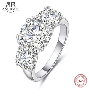 Anujewel 5cttw D Color Luxury Three Stone Engagement Ring 925 Silver Rings 18K Gold Customs Joya Wholesale 240401