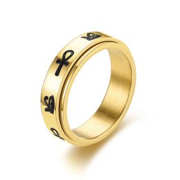 Anxiété Fidget Spinner anneaux couleur dorée égyptienne 14k or jaune Ankh oeil d'horus anneaux pour femmes hommes Anti-Stress bijoux