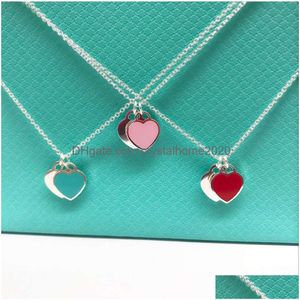 Anyclassic Liefde Ketting Vrouwelijke 925 Sterling Sier Rood Hart Emaille Blauw Sleutelbeen Ketting Hanger Met Doos Drop Levering Dhtgs