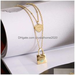 Anynecklace Steel T Classic Blue Oil Drop Lock Love Collar de doble capa para mujeres 18K Gold Sweet Collar Drop Entrega Dhrnn