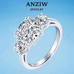 Anziw 35ct tres ring de compromiso de piedra Banda 925 Joyas de boda de colchón de plataforma de plata para mujeres 240401