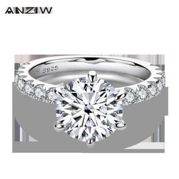 Anziw 925 STERLING Silver 4CT Round Cut Ronction pour les femmes 6 dents de gamis