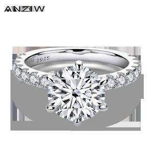 ANZIW 925 Sterling Silver 4ct Round Cut Ring voor vrouwen 6 tanden gesimuleerde diamanten verloving trouwband ring sieraden257J