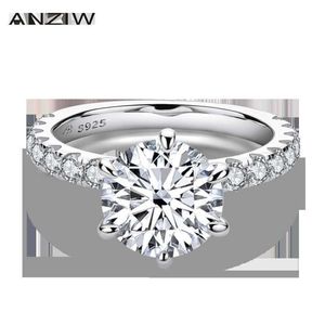 ANZIW 925 Sterling Silver 4ct Round Cut Ring voor vrouwen 6 tanden gesimuleerde diamanten verloving trouwband ring sieraden2439