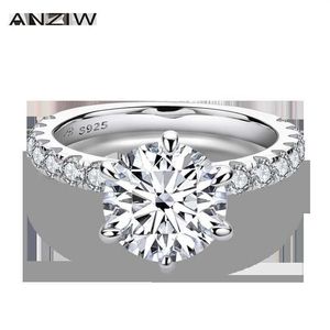 ANZIW 925 en argent Sterling 4CT bague ronde pour les femmes 6 broches simulé diamant bague de fiançailles bague de mariage Jewelry279u