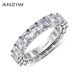 Anziw 925 Sterling Silver Emerald Cut Full Eternity Ring voor Dames Sona Gesimuleerde Diamond Engagement Wedding Band Ring J0112