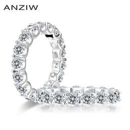 ANZIW 925 Sterling Silver Round Cut Full Ring pour les femmes Sona Simulé Diamant Engagement Bande de mariage 211217