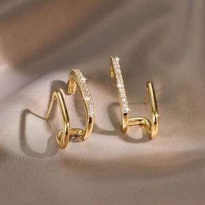 ANZIW Niche luxe boucles d'oreilles irrégulières pour femmes diamant U-manche boucles d'oreilles 925 en argent sterling 240131