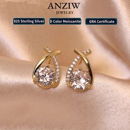 Anziw réel 925 boucles d'oreilles en argent 05ct goutte queue de poisson croix Piercing oreille boucle d'oreille coréenne à la mode femmes bijoux 240112