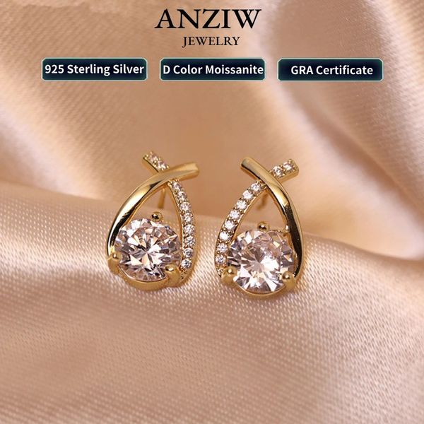 Anziw réel 925 boucles d'oreilles en argent 05ct goutte queue de poisson croix Piercing oreille boucle d'oreille coréen à la mode femmes bijoux 231225