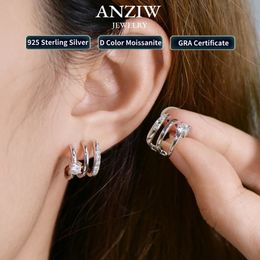 Anziw Triple Side Hoops oorbellen half open manchet Real 925 Silver Piercing Ear Stud voor vrouwen Koreaanse sieraden 240112