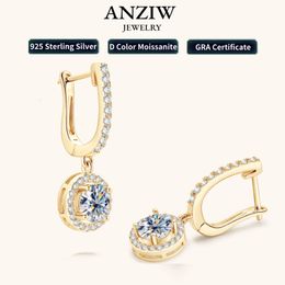 Anziw Vrouwen Hoops 925 Zilver Goud Oorbellen Dangle Real Earring Originele GRA Gecertificeerd Bruiloft Sieraden Geschenken 240227