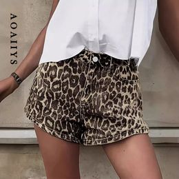 Aoaiiys Leopard Imprimé court pantalon denim Bouton décontracté vintage Dropppers féminins shorts Summer Y2k Streetwear 240510