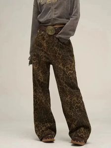 Aoaiiys y2k luipaard print jean oversized wide been denim broek streetwear hiphop vintage losse broek baggy jeans 2024 240403