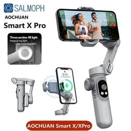 AOCHUAN Smart X Pro 3 axes stabilisateur de cardan portable pliable avec lumière de remplissage charge sans fil pour caméra d'action de téléphone 240111