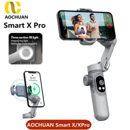 AOCHUAN Smart X Pro 3 Axis Opvouwbare Handheld Gimbal Stabilizer Licht Invullen Draadloos Opladen Voor Telefoon Actie Camera 240229