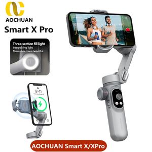 AOCHUAN Smart X Pro 3Axis Foldable Handheld Gimbal Stabilizer Fill Light Wireless Charging For Phone Action Camera 240111
