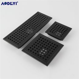 AODEYI negro SUS 304 desagüe de ducha de acero inoxidable desagüe de suelo de baño inserto de azulejo cuadrado antiolor rejillas de residuos de suelo 110-300MM 200923