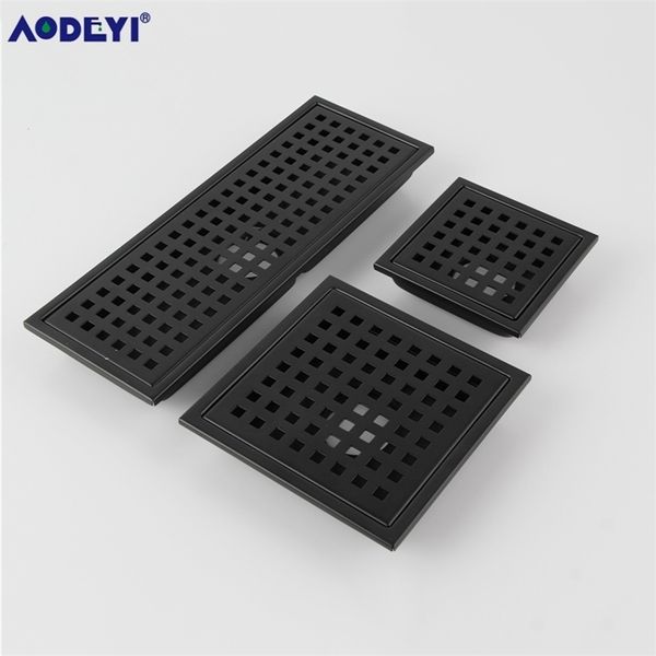 AODEYI Noir SUS 304 En Acier Inoxydable Drain De Douche Salle De Bains Drain De Sol Carrelage Insert Carré Anti-odeur Grilles De Déchets De Sol 110-300MM 200923