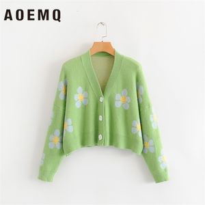 Aoemq mode wintertruien schattig licht groen symbool leven lente sweaters met bloemenprint vrouwen tops kersttruien t191019