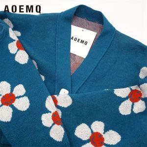 Aoemq vrouwen vest vrouwelijk truien schattig licht groen symbool leven vintage trui lente truien met bloemenprint vrouwen tops lj200815