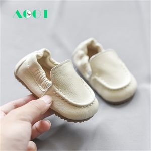 AOGT otoño zapatos de bebé de cuero genuino 0-3 años cabeza redonda cómodo transpirable antideslizante suave niño niña zapatos recién nacidos 210326
