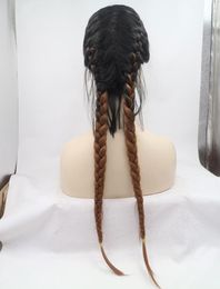 Aohai 2 tonos 2 trenzas peluca larga con malla frontal fibra resistente al calor 24 pulgadas de largo reemplazo de cabello sintético barato 7268047